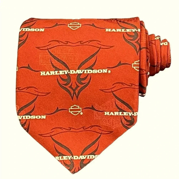 Harley Davidson x Ralph Marlin 2005 Silk Tattoo Design Neck Tie Brick Red Mens - Picture 1 of 8